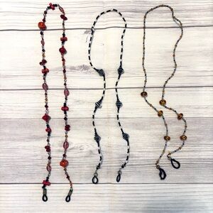 Lot of 3 Beaded Glasses Eyeglasses Chains in Black White Red Orange